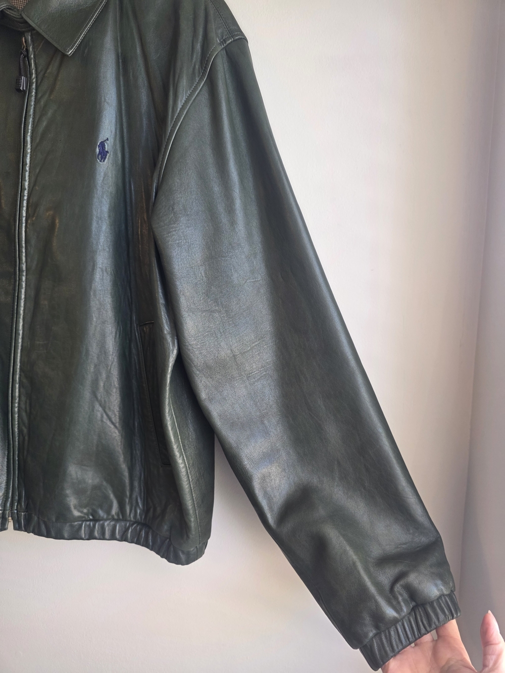 VTG Polo Ralph Lauren Olive Leather Bomber Jacket - Premium Leather - Picture 6 of 17